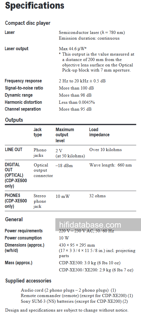 Sony Cdp Xe300 Hi Fi Database Cd Players